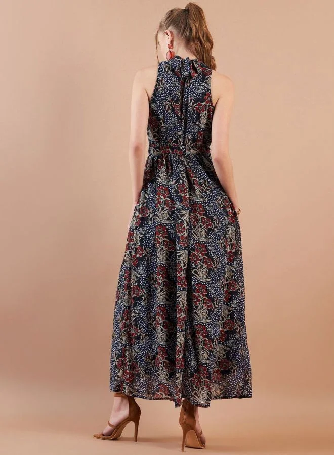 Freehand  Women Fit and Flared Floral Printed Round Neck Sleeveless Maxi Dress for Women | Best Price UAE