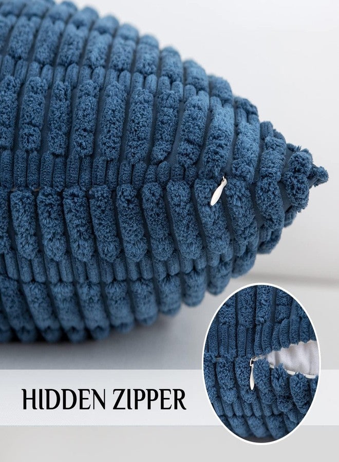 Softalker Throw Pillow Covers 18x18 Inch, Set of 4, Corduroy Soft Striped Farmhouse Boho Pillow Cover, Modern Decorative Cushion Pillow Case for Couch Sofa Bedroom Living Room, Grey/Blue - Image 2