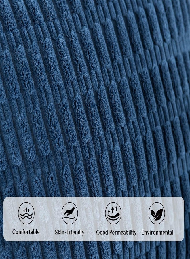 Softalker Throw Pillow Covers 18x18 Inch, Set of 4, Corduroy Soft Striped Farmhouse Boho Pillow Cover, Modern Decorative Cushion Pillow Case for Couch Sofa Bedroom Living Room, Grey/Blue - Image 3