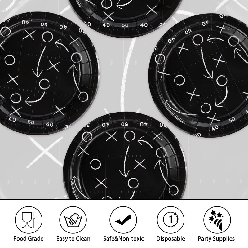 Grencian 50Pcs Black Football Party Plates 9" Heavy Duty Disposable Football Paper Plates for Sport theme Super Game Bowl Birthday Party Decorations Serve 50 - Image 4