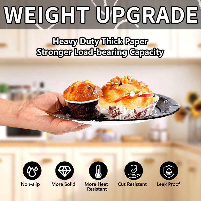 Grencian 50Pcs Black Football Party Plates 9" Heavy Duty Disposable Football Paper Plates for Sport theme Super Game Bowl Birthday Party Decorations Serve 50 - Image 3