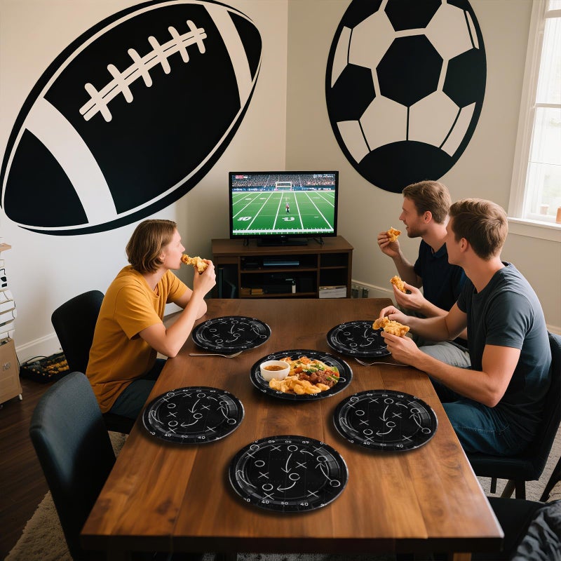 Grencian 50Pcs Black Football Party Plates 9" Heavy Duty Disposable Football Paper Plates for Sport theme Super Game Bowl Birthday Party Decorations Serve 50 - Image 5