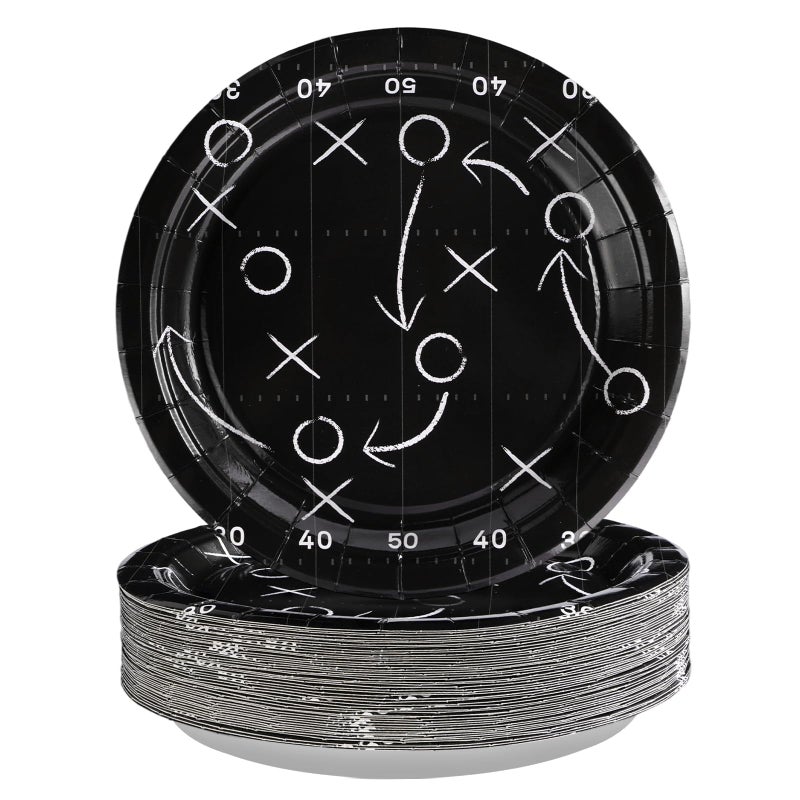Grencian 50Pcs Black Football Party Plates 9" Heavy Duty Disposable Football Paper Plates for Sport theme Super Game Bowl Birthday Party Decorations Serve 50 - Image 1