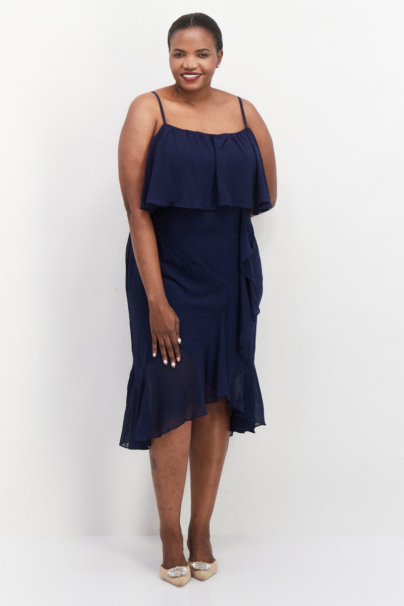 City Studio Women Plus Size Solid Midi Dress, Navy - Image 1