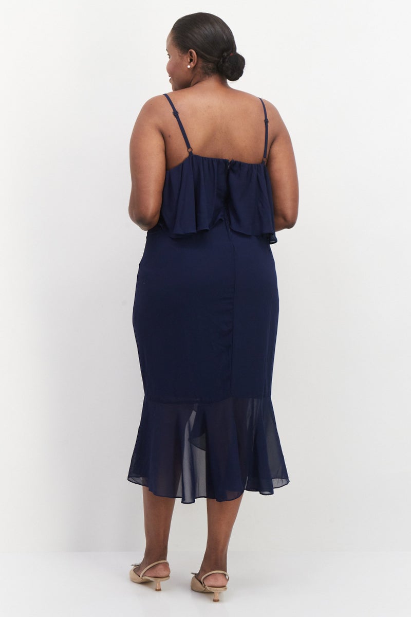 City Studio Women Plus Size Solid Midi Dress, Navy - Image 4