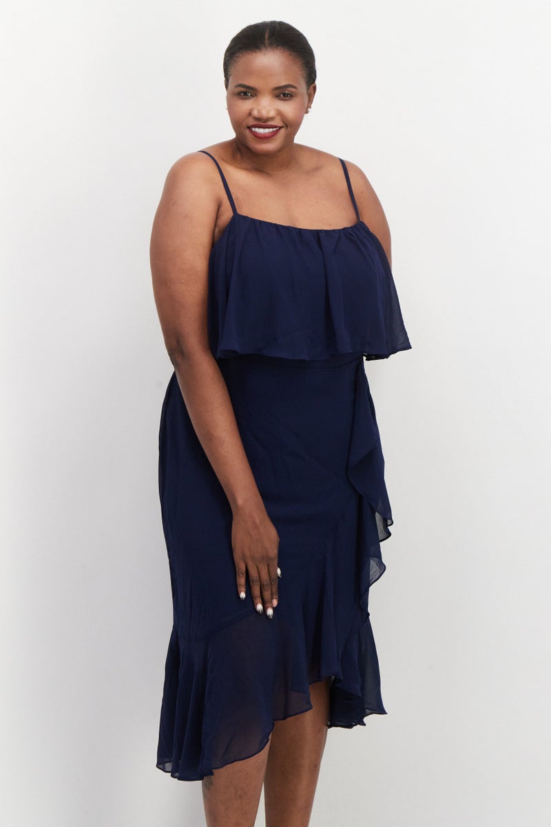 City Studio Women Plus Size Solid Midi Dress, Navy - Image 2