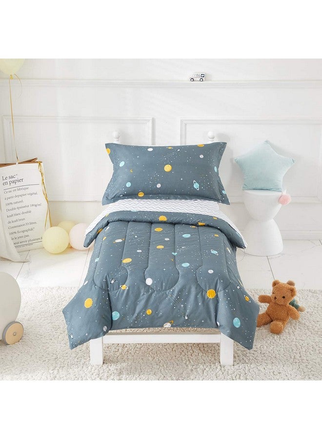 Uozzi Bedding طقم سرير للأطفال الأولاد كوكب الفضاء رمادي-أخضر يتضمن لحاف مزخرف رائع، ملاءة سرير، ملاءة علوية، وكيس وسادة لسرير الأولاد - Image 1