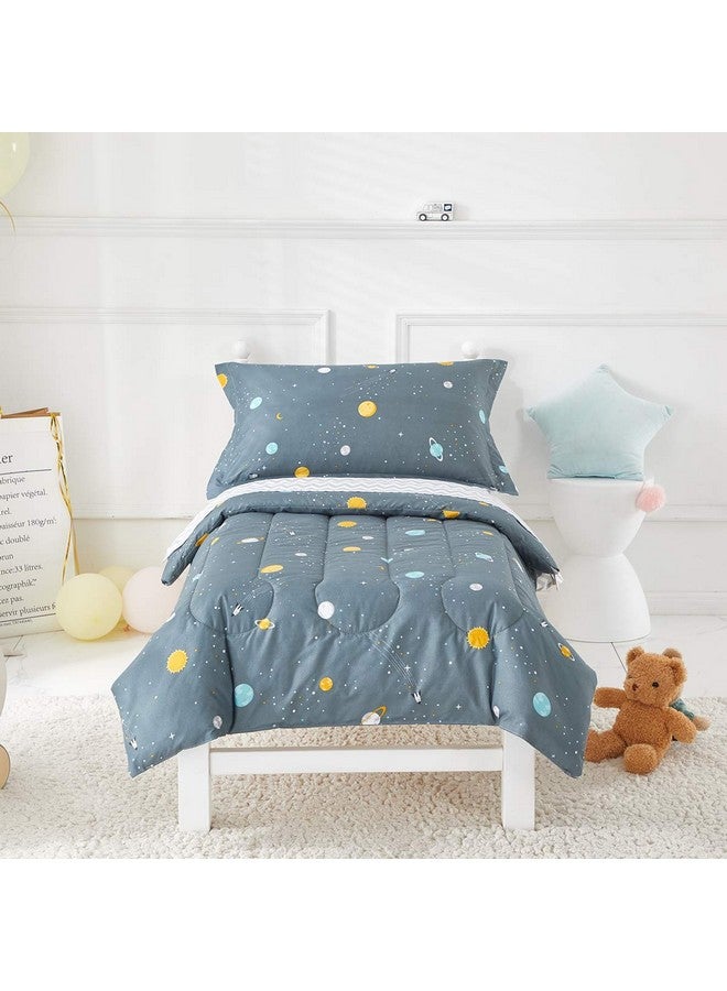 Uozzi Bedding طقم سرير للأطفال الأولاد كوكب الفضاء رمادي-أخضر يتضمن لحاف مزخرف رائع، ملاءة سرير، ملاءة علوية، وكيس وسادة لسرير الأولاد - Image 5
