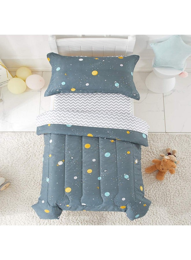Uozzi Bedding طقم سرير للأطفال الأولاد كوكب الفضاء رمادي-أخضر يتضمن لحاف مزخرف رائع، ملاءة سرير، ملاءة علوية، وكيس وسادة لسرير الأولاد - Image 4