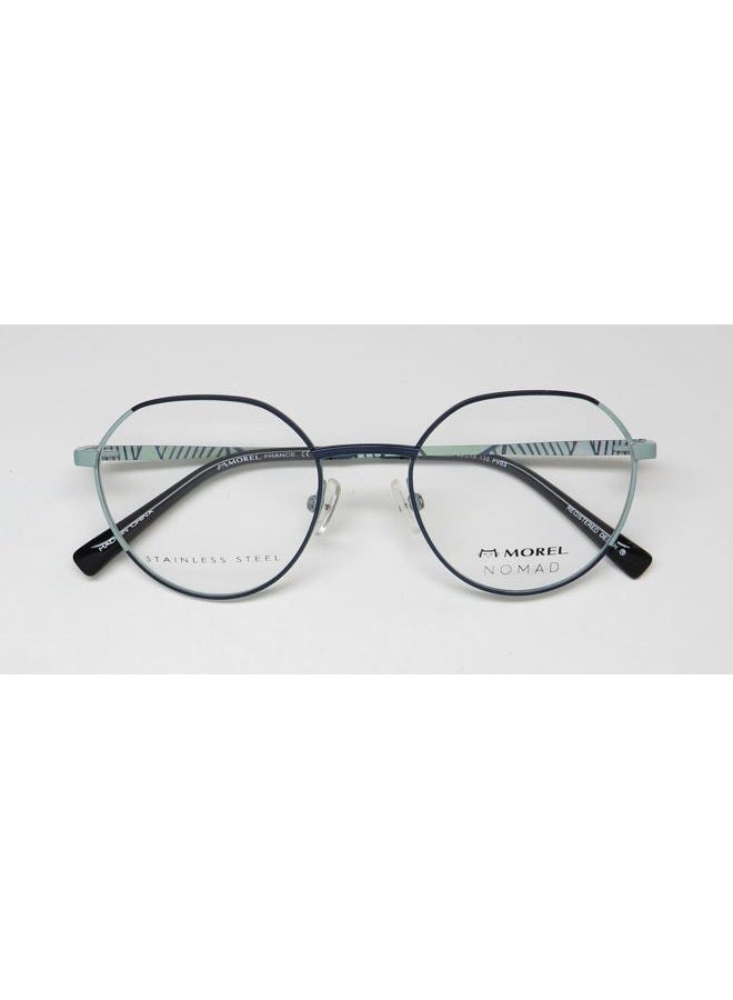 NOMAD 40090n Stainless Steel Metal Durable Oversized Lenses French Fashion Designer Retro Looks Eyeglass Frame/Glasses [49-19-135, blue/light green/black] - Image 2