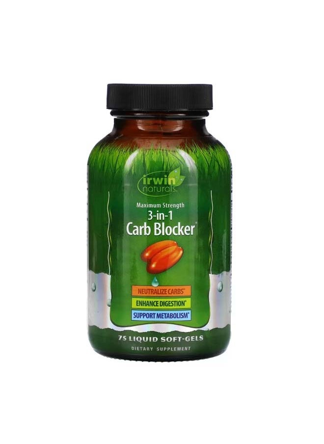 Irwin Naturals 3In1 Carb Blocker Maximum Strength 75 Liquid SoftGels  - Image 1