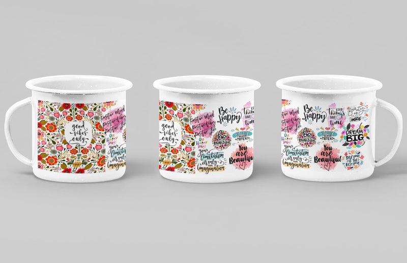 TAJNAN Unbreakable Enamel Military Mug Floral Motivational Quote Enamel Mug with Positive Affirmations & Colorful Flower Art - Image 2