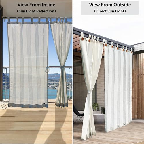 HIPPO Outdoor Balcony Sun, UV & Dust Protection Curtain HDPE Light Filtering 160 GSM Tab-Top Loop with Decorative Button Curtains for Home, Garden, Varanda, Hotel (Sand-White, 4.5FTX7.5FT, 2 PC) - Image 4