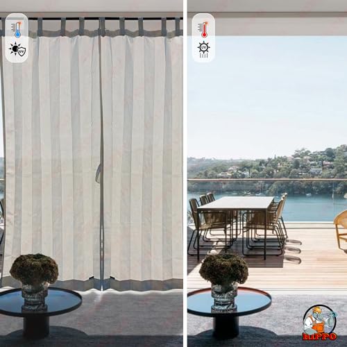HIPPO Outdoor Balcony Sun, UV & Dust Protection Curtain HDPE Light Filtering 160 GSM Tab-Top Loop with Decorative Button Curtains for Home, Garden, Varanda, Hotel (Sand-White, 4.5FTX7.5FT, 2 PC) - Image 2