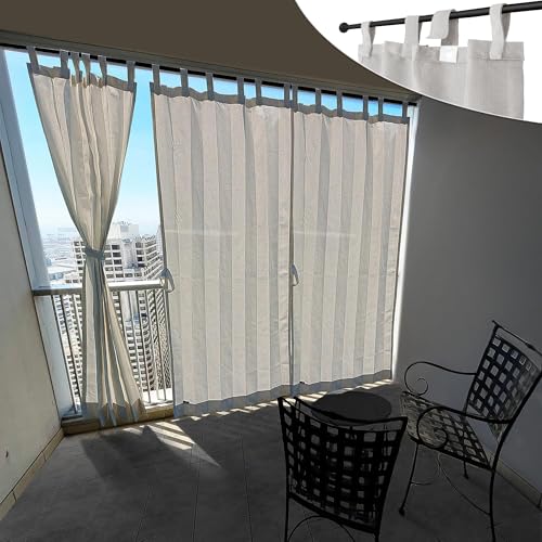 HIPPO Outdoor Balcony Sun, UV & Dust Protection Curtain HDPE Light Filtering 160 GSM Tab-Top Loop with Decorative Button Curtains for Home, Garden, Varanda, Hotel (Sand-White, 4.5FTX7.5FT, 2 PC) - Image 1
