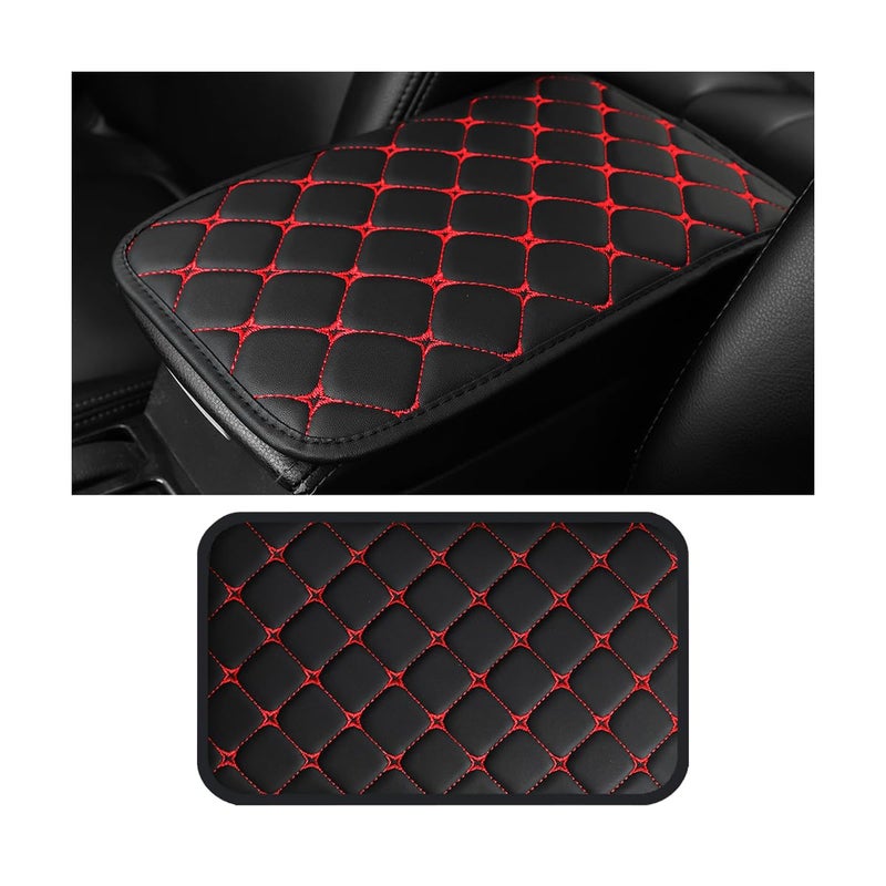 HZEL Car Center Console Cushion Pad PU Leather Vehicle Armrest Protection Cover Waterproof Automotive Interior Arm Rest Seat Box Mat Accessories Universal for SUV Sedan Truck BlackRed - Image 3