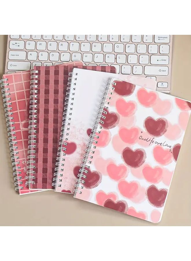 Pink Floral Spiral Notebooks Set 4 Pack Hearts And Alphabet Design - Image 1