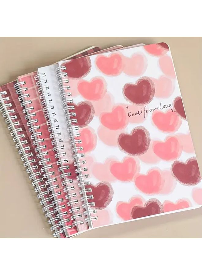 Pink Floral Spiral Notebooks Set 4 Pack Hearts And Alphabet Design - Image 2
