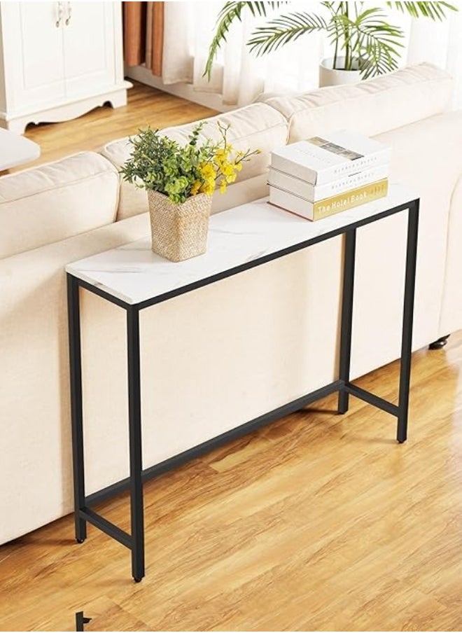 woodx Modern Console Table with Faux Marble Top and Black Metal Frame – Elegant Entryway Table  - Image 1