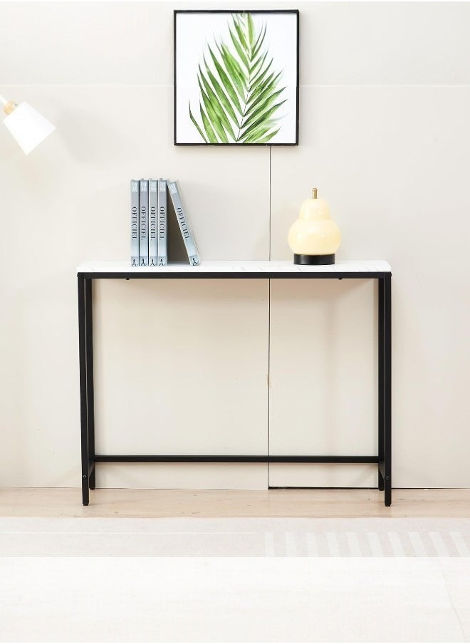 woodx Modern Console Table with Faux Marble Top and Black Metal Frame – Elegant Entryway Table  - Image 3