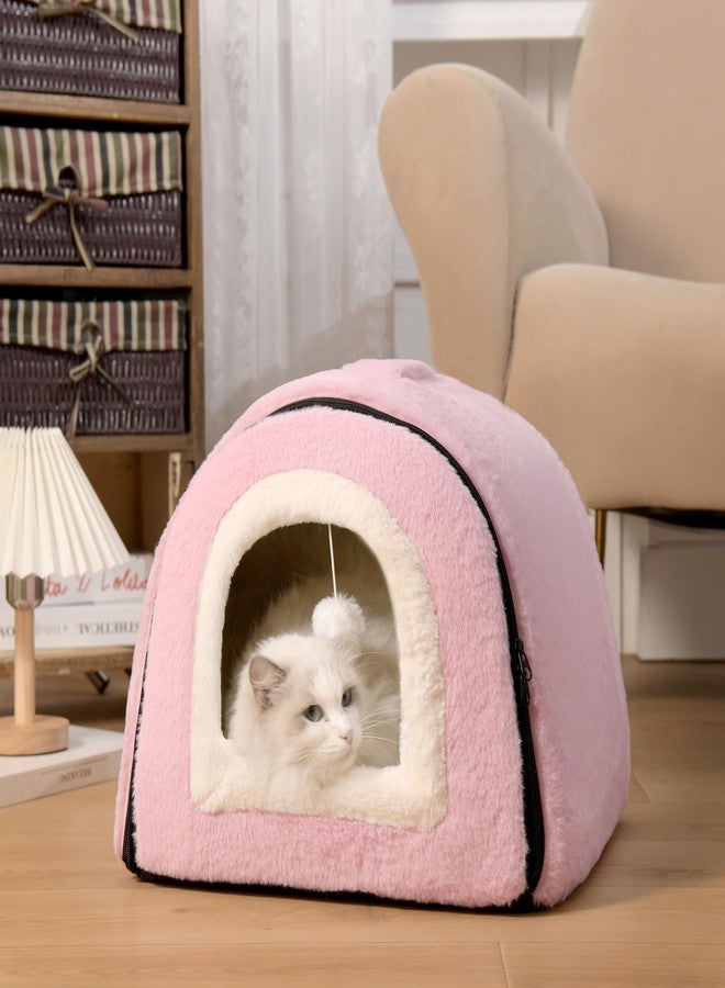 OMIVIER Cat Bed for Indoor Cats，Foldable cat cave，Anti-Slip & Water-Resistant Bottom，cat Houses for Indoor Cats or Small Dogs, Kitten Tent, Rabbit Bed (Pink, M:(15.7"×15.7"×15.3")) - Image 2