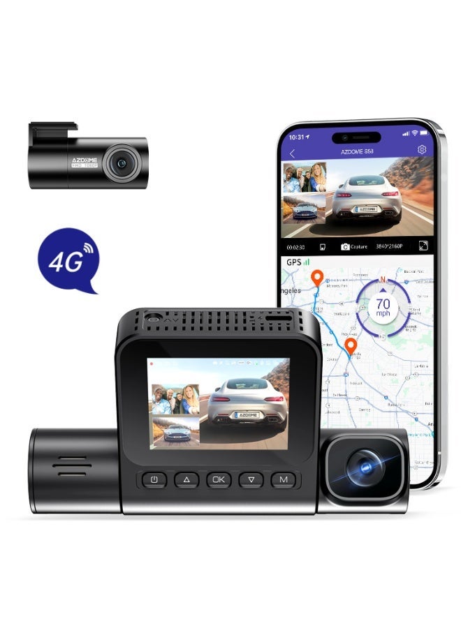 أزدوم كاميرا مراقبة للسيارة بدقة 4K مع واي فاي 4G وثلاث قنوات للأمام والخلف والداخلية - كاميرا سيارة برؤية ليلية - Image 1