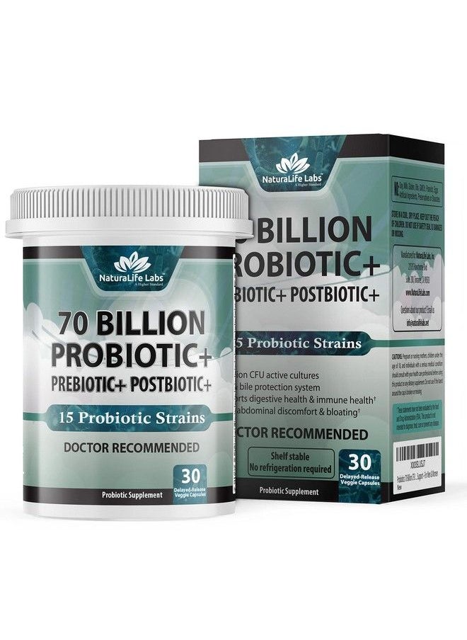 NaturaLife Labs - Probiotics 70 Billion Cfu 15 Probiotic Strains + Organic Prebiotic+ Postbiotic 3In1 Complete Promotes Healthy Digestive & Immune Function Gas Bloating Constipation Support For Men & Women - Image 1