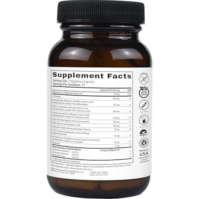 ANIRVA Sleep Harmony - Natural Sleep Supplement with Probiotics, Magnesium, Ashwagandha, Chamomile, GABA, Melatonin - Non-Habit Forming Supplement for Relaxation, Stress Relief, Better Sleep Aid - Image 2