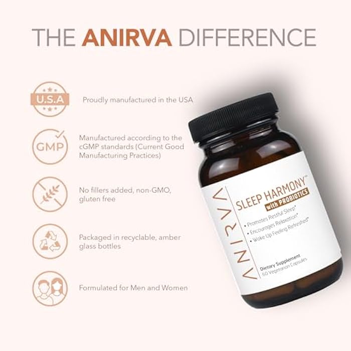 ANIRVA Sleep Harmony - Natural Sleep Supplement with Probiotics, Magnesium, Ashwagandha, Chamomile, GABA, Melatonin - Non-Habit Forming Supplement for Relaxation, Stress Relief, Better Sleep Aid - Image 4