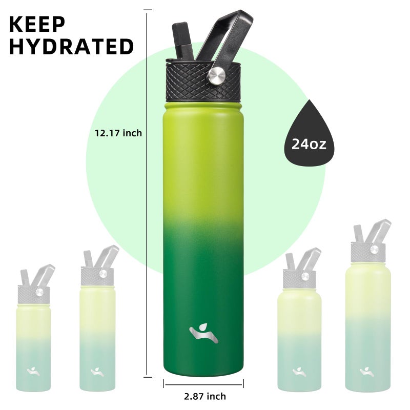 Konokyo Insulated Water Bottle 24oz Stainless Steel Sport Bottles with 3 Lids,Bamboo Grove - Image 5