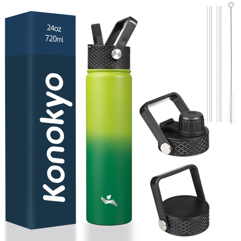 Konokyo Insulated Water Bottle 24oz Stainless Steel Sport Bottles with 3 Lids,Bamboo Grove - Image 1