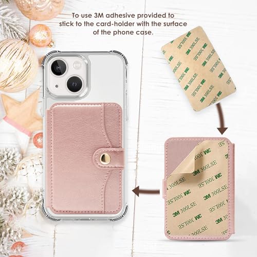 M-Plateau Slim Leather Wallet Phone Case, Adhesive Card Holder Compatible with Most Smartphones (Pink) - Image 3