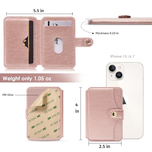 M-Plateau Slim Leather Wallet Phone Case, Adhesive Card Holder Compatible with Most Smartphones (Pink) - Image 2