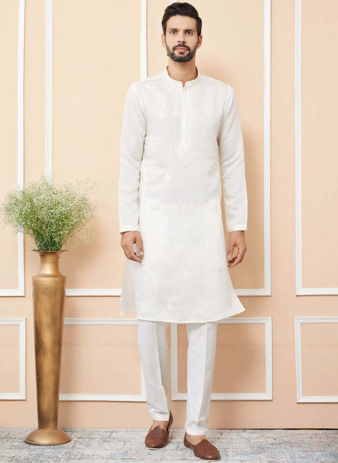 see designs Floral Embroidered Kurta with Pyjamas for Men - Image 1