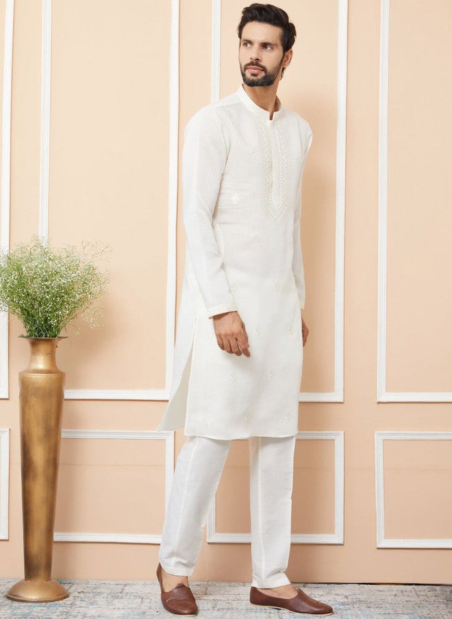 see designs Floral Embroidered Kurta with Pyjamas for Men - Image 4
