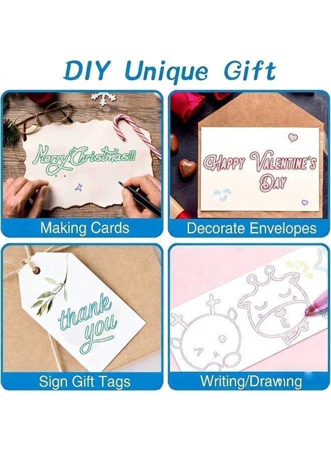 12 Colors Shimmer Markers, Doodle Outline Dazzles, Metallic Double Line Glitter Pens Set, Super Squiggles, Sparkle Dazzlers, Cool Fun Fancy Self Sparkly Supplies, for Kids Christmas Gift, Art Craft - Image 3