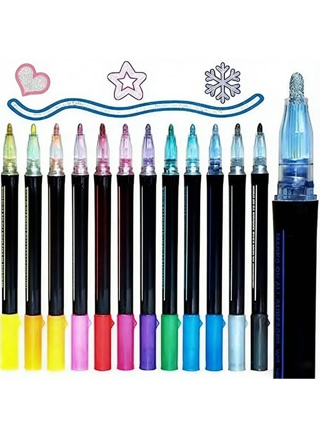 12 Colors Shimmer Markers, Doodle Outline Dazzles, Metallic Double Line Glitter Pens Set, Super Squiggles, Sparkle Dazzlers, Cool Fun Fancy Self Sparkly Supplies, for Kids Christmas Gift, Art Craft - Image 1