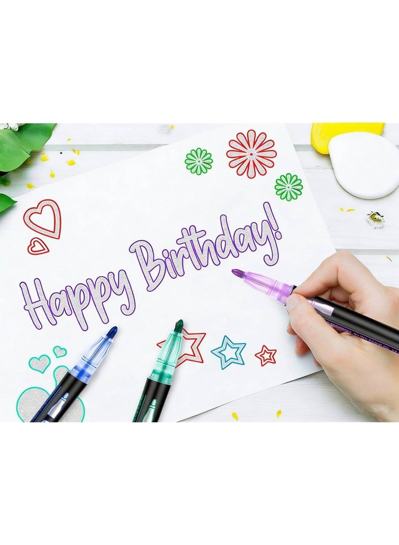 12 Colors Shimmer Markers, Doodle Outline Dazzles, Metallic Double Line Glitter Pens Set, Super Squiggles, Sparkle Dazzlers, Cool Fun Fancy Self Sparkly Supplies, for Kids Christmas Gift, Art Craft - Image 4