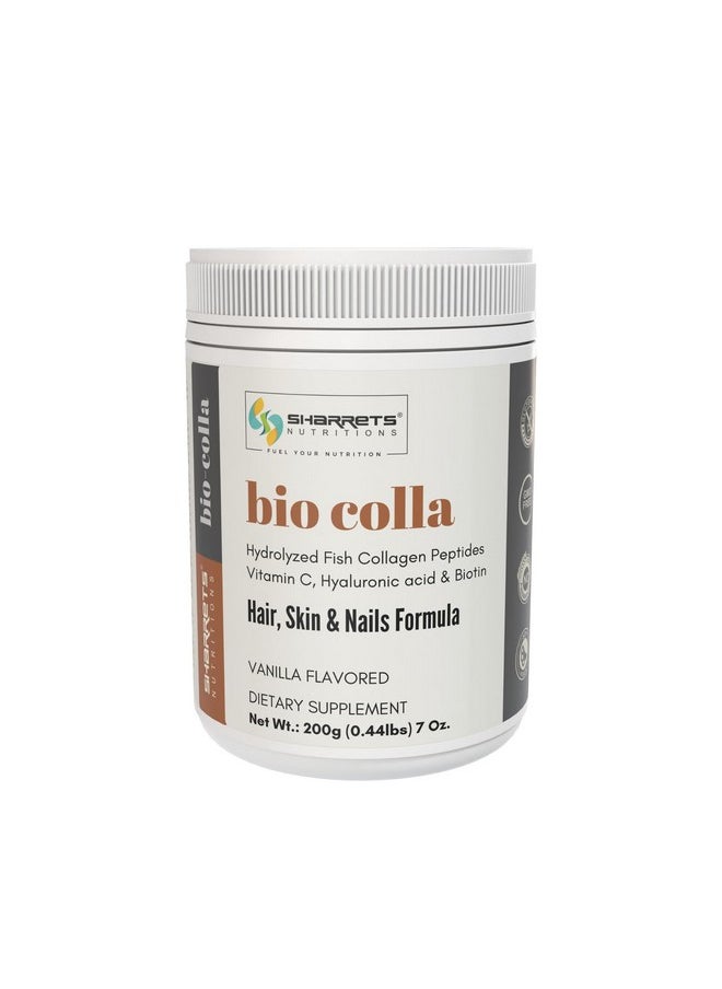 Sharrets - Biocolla, Vanilla Flavored 200G - Fish Collagen With Hyaluronic Acid, Vitamin C & Biotin: Hair Skin And Nails Supplement - Image 1