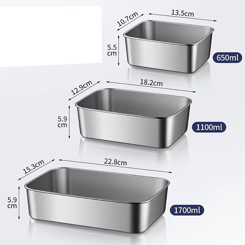 MosQuick Set of 3 Stainless Steel Boxes with lid Fridge Containers Kitchen steel containers for kitchen storage box for kitchen tiffin box perfect airtight leak proof steel container with lid - Image 3
