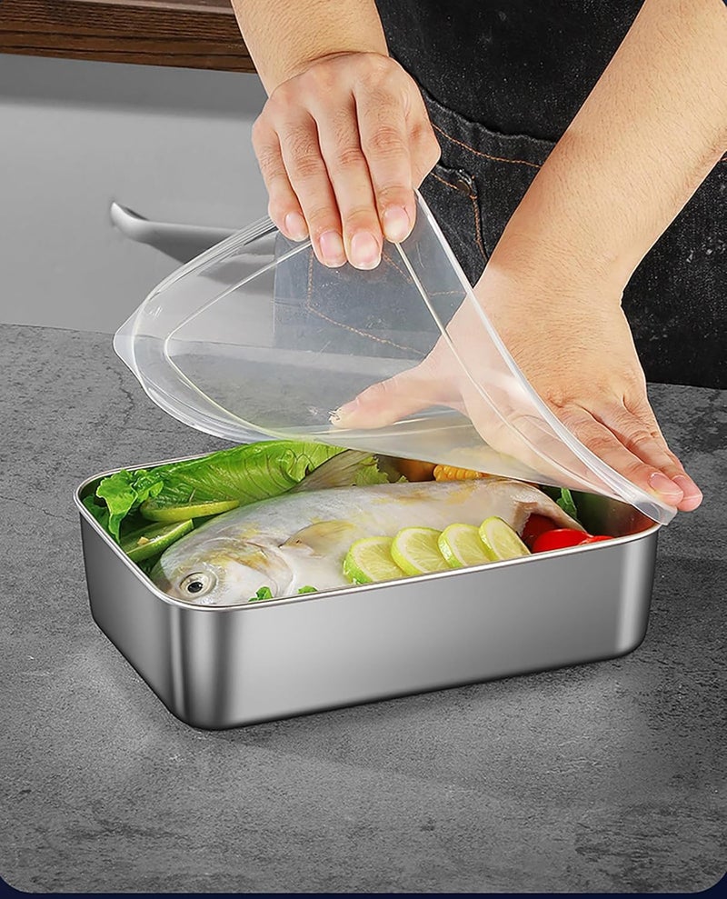 MosQuick Set of 3 Stainless Steel Boxes with lid Fridge Containers Kitchen steel containers for kitchen storage box for kitchen tiffin box perfect airtight leak proof steel container with lid - Image 4