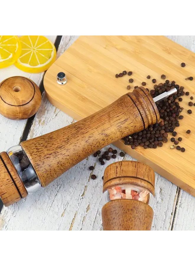 8 Inch Manual Wooden Pepper And Salt Grinder With Adjustable Coarseness And Clear Window - Image 2