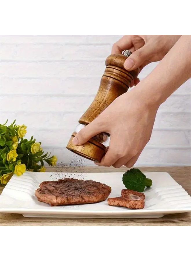 8 Inch Manual Wooden Pepper And Salt Grinder With Adjustable Coarseness And Clear Window - Image 1