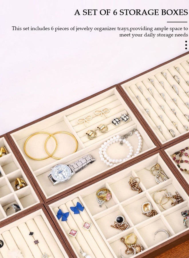 DUNISO Stackable Jewelry Trays Organizer, Closet Drawer Accessories Tray Set of 6 Drawer Organizer for Earring, Ring, Gadgets & Cosmetics, Display Organizer Necklace Storage Showcase Bracelet Removable Tray - Image 3