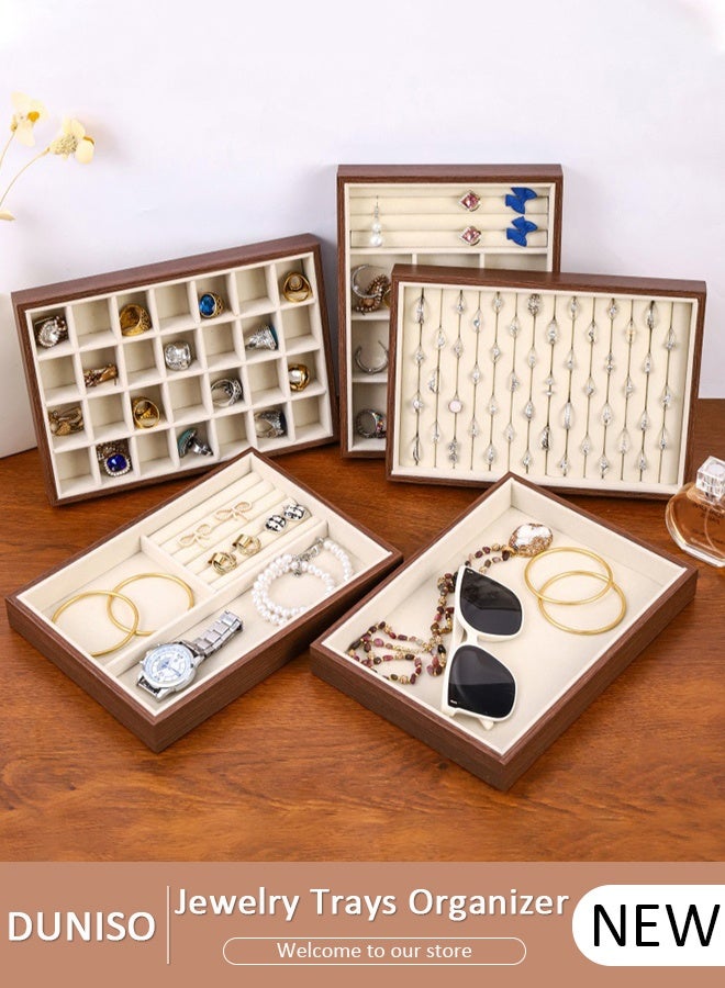 DUNISO Stackable Jewelry Trays Organizer, Closet Drawer Accessories Tray Set of 6 Drawer Organizer for Earring, Ring, Gadgets & Cosmetics, Display Organizer Necklace Storage Showcase Bracelet Removable Tray - Image 1