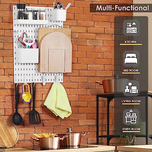 ABOUT SPACE Peg Board-Home Organizer Pegboard Wall Organizer with 9 Accessories & Self-Adhesive Stickers for Home Office, Bathroom, Kitchen Wall Hanging (L 36Xb 1Xh 56 Cm)-Metal, White - Image 5