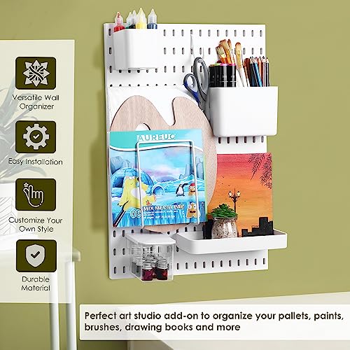 ABOUT SPACE Peg Board-Home Organizer Pegboard Wall Organizer with 9 Accessories & Self-Adhesive Stickers for Home Office, Bathroom, Kitchen Wall Hanging (L 36Xb 1Xh 56 Cm)-Metal, White - Image 3