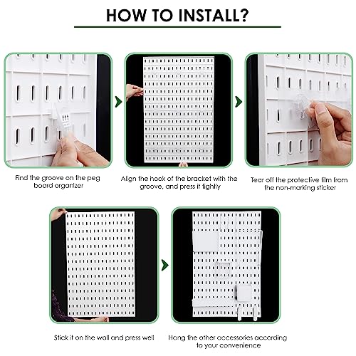 ABOUT SPACE Peg Board-Home Organizer Pegboard Wall Organizer with 9 Accessories & Self-Adhesive Stickers for Home Office, Bathroom, Kitchen Wall Hanging (L 36Xb 1Xh 56 Cm)-Metal, White - Image 4
