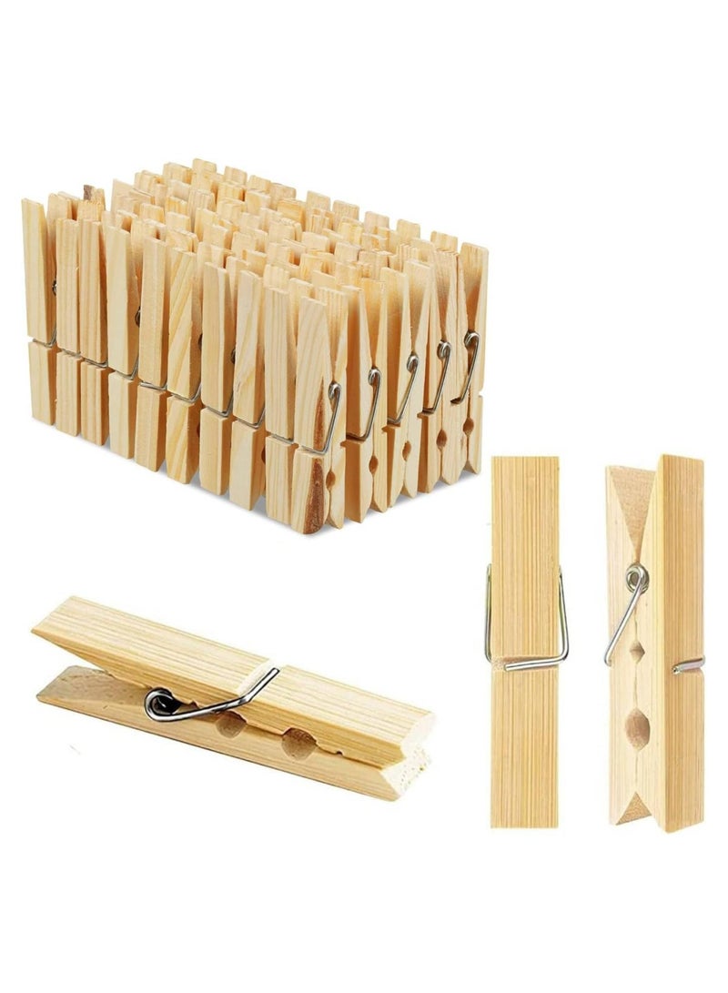 MOSH 48 Pcs Wooden Clothes Pegs Rust Stain Resistant Washing Line Strong Durable Laundry Rack Cloth Clips Eco Friendly Strong Grip Bamboo Pegs - Image 1
