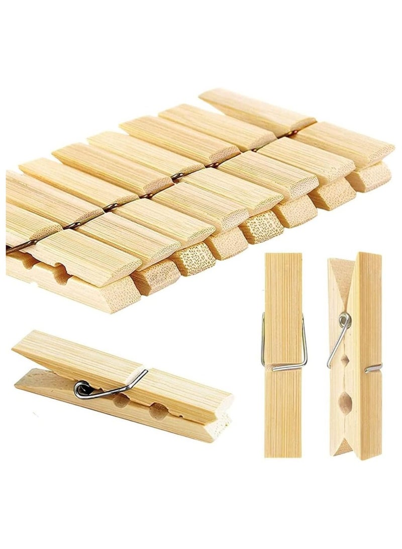 MOSH 48 Pcs Wooden Clothes Pegs Rust Stain Resistant Washing Line Strong Durable Laundry Rack Cloth Clips Eco Friendly Strong Grip Bamboo Pegs - Image 2